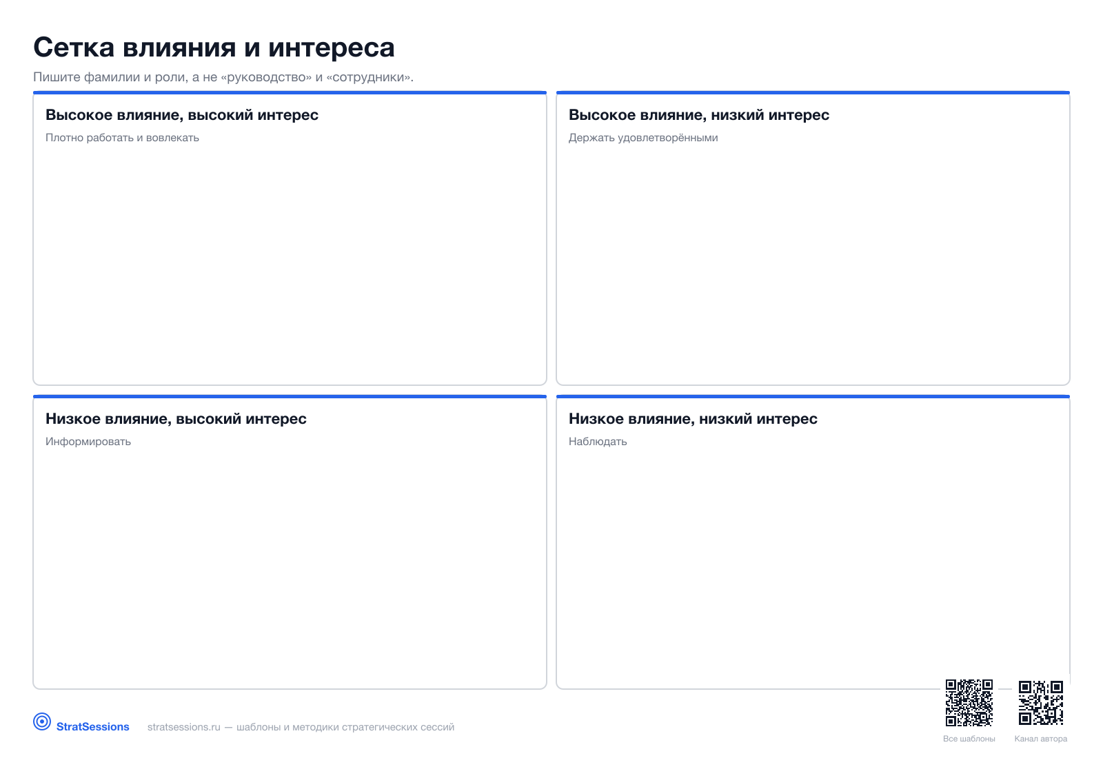 Шаблон канваса «Сетка влияния и интереса»